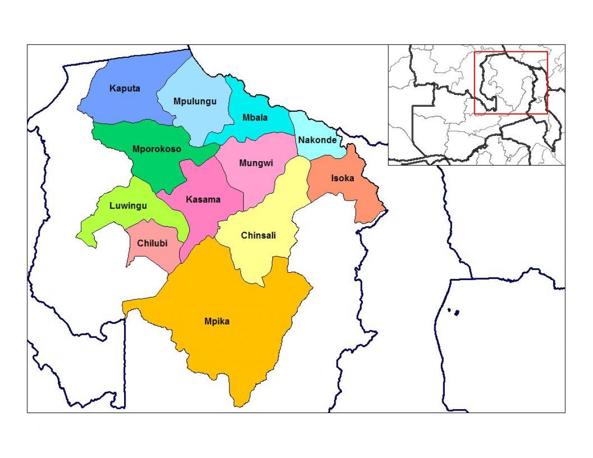 Karte Zambija ziemeļu provincē