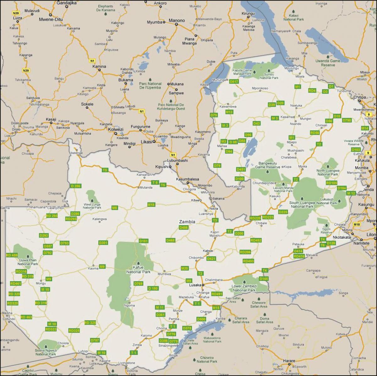 Karte detalizētu Zambija