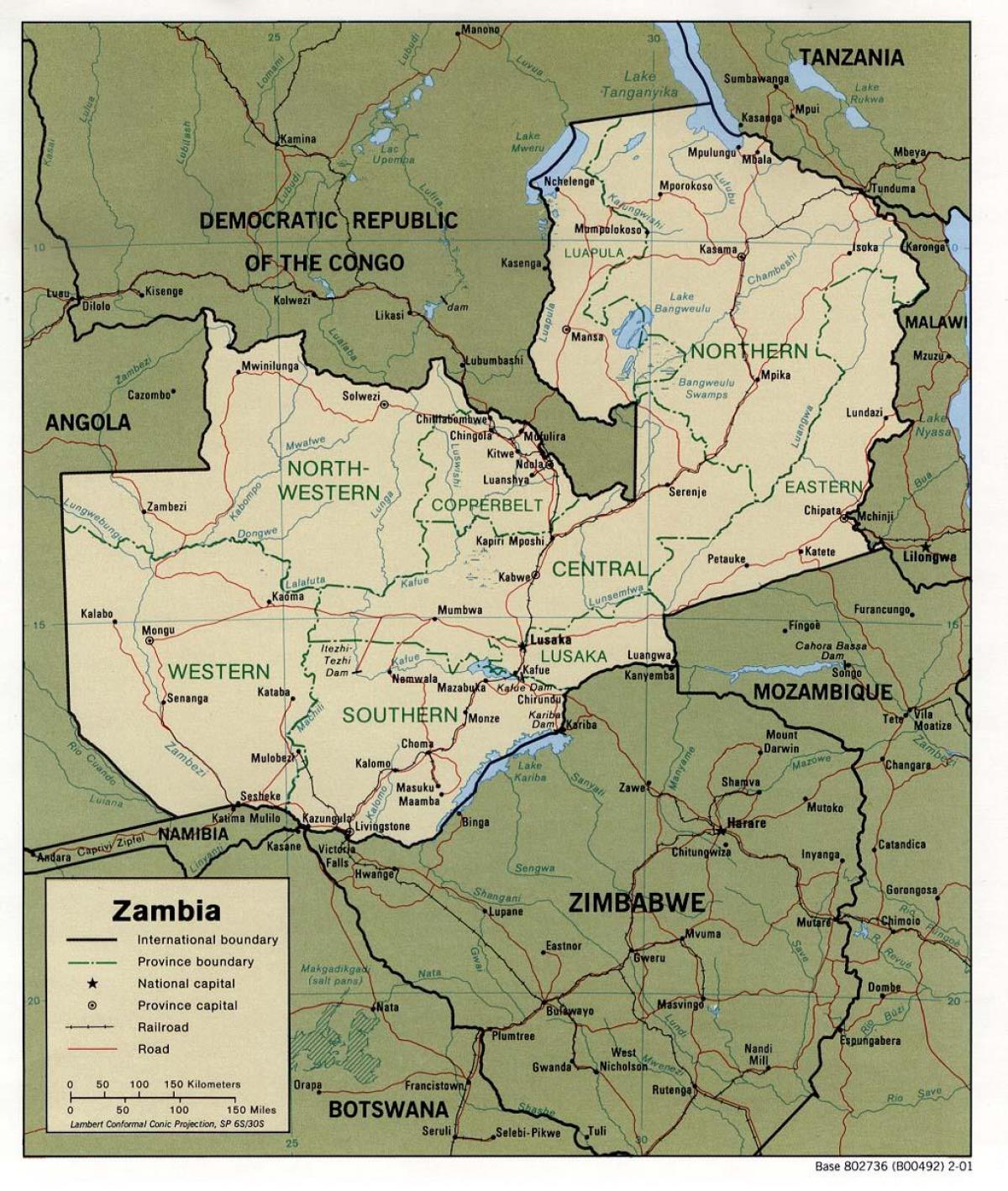 Zambija, fizisko īpašību karte