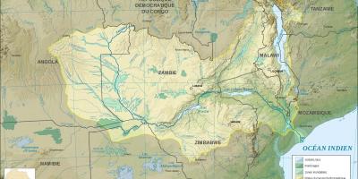 Karte Zambija, parādot, upēs un ezeros