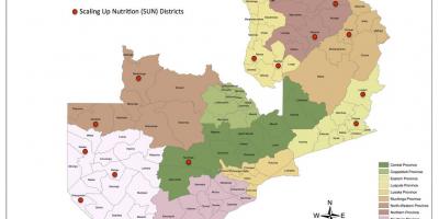 Zambija rajoni atjaunināta karte
